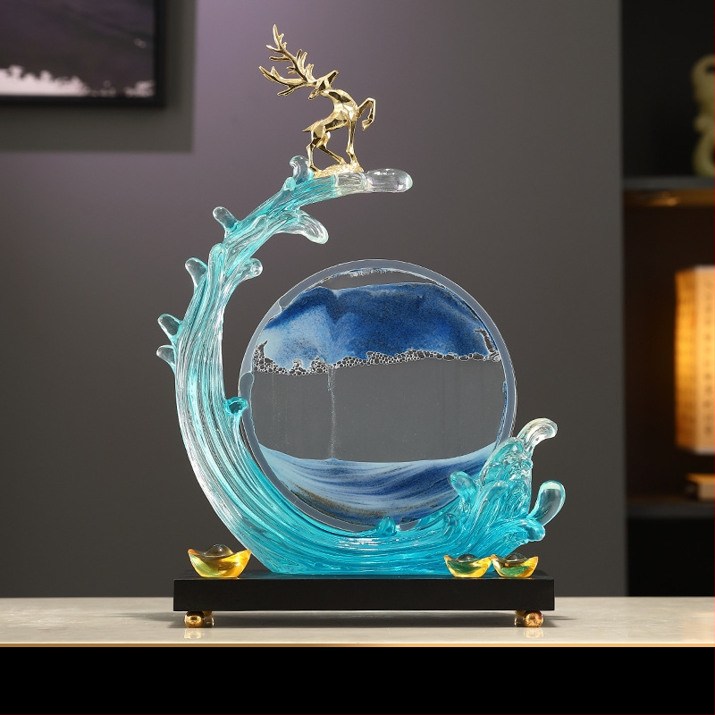 Tecejošs smilšu mākslas ornaments – sveķu skulptūra ar gravēšanu un injekcijas liešanu, moderns minimālisks dekors mājām, TV skapim un birojam