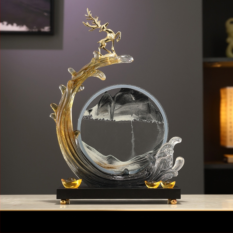 Tecejošs smilšu mākslas ornaments – sveķu skulptūra ar gravēšanu un injekcijas liešanu, moderns minimālisks dekors mājām, TV skapim un birojam