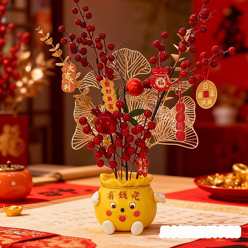 Mākslīgais ziedu dekors, Zirga gads 2026 Laimes kauss, PVC, Karikatūras stils, Gravēšana