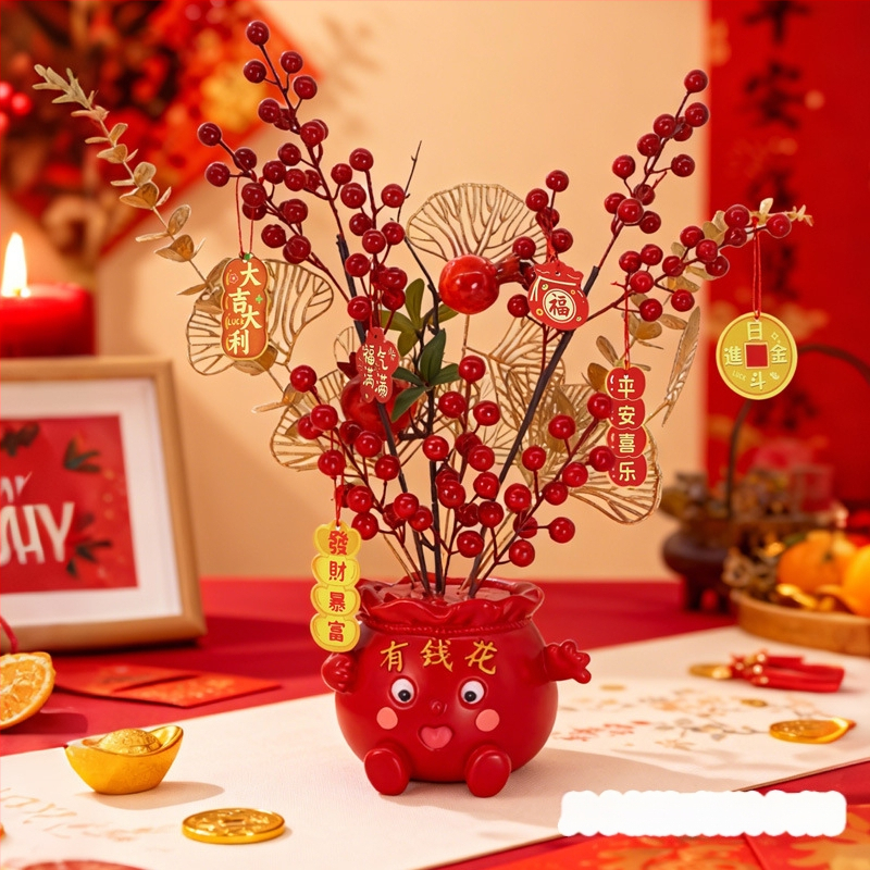 Mākslīgais ziedu dekors, Zirga gads 2026 Laimes kauss, PVC, Karikatūras stils, Gravēšana