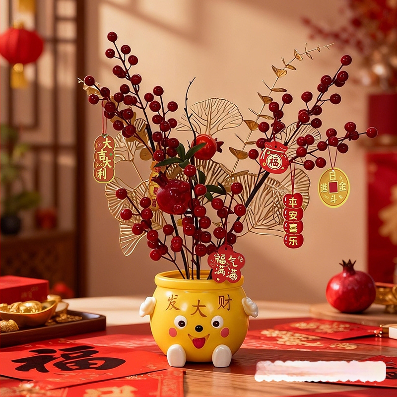 Mākslīgais ziedu dekors, Zirga gads 2026 Laimes kauss, PVC, Karikatūras stils, Gravēšana