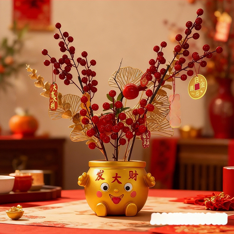 Mākslīgais ziedu dekors, Zirga gads 2026 Laimes kauss, PVC, Karikatūras stils, Gravēšana