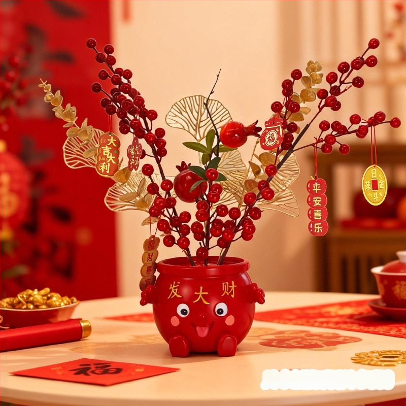 Mākslīgais ziedu dekors, Zirga gads 2026 Laimes kauss, PVC, Karikatūras stils, Gravēšana