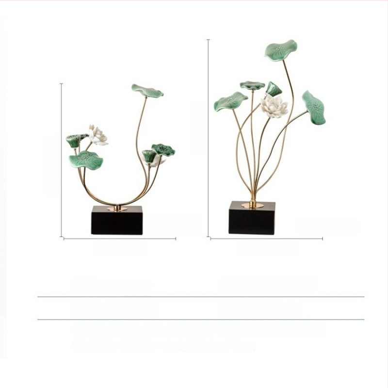 Metāla lotusa dekors dzīvojamajai istabai – jauns ķīniešu stils, elektroplatinga apdare, pielāgojams, piemērots dāvanai