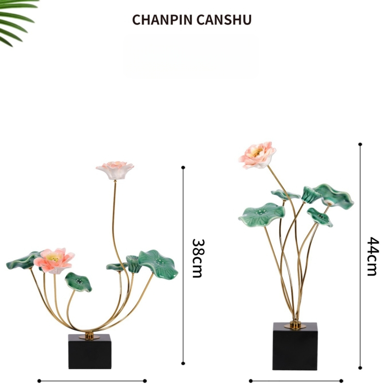 Metāla lotusa dekors dzīvojamajai istabai – jauns ķīniešu stils, elektroplatinga apdare, pielāgojams, piemērots dāvanai