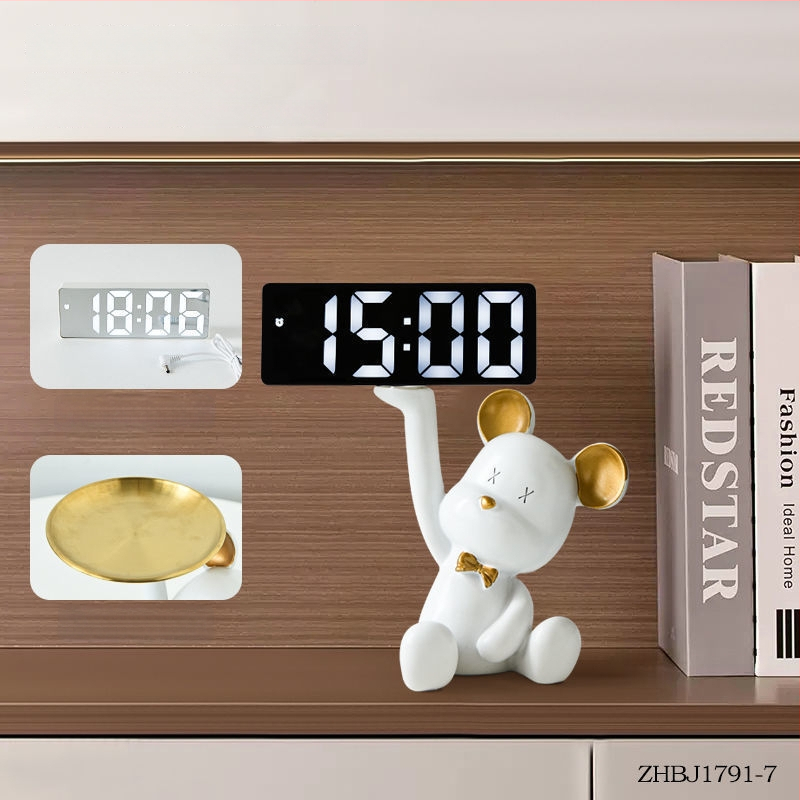 Stalo laikrodis su raktų laikymo skydeliu — derva, prisitaikantis dizainas, Korėjos stilius, išmanusis laikrodis su žadintuvu