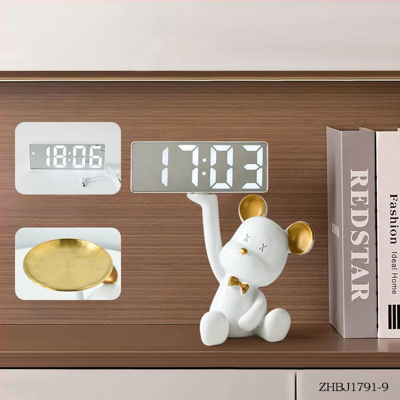 Stalo laikrodis su raktų laikymo skydeliu — derva, prisitaikantis dizainas, Korėjos stilius, išmanusis laikrodis su žadintuvu
