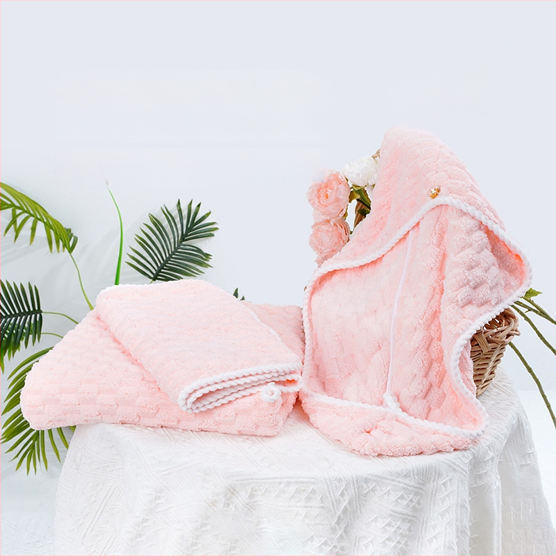 Set de prosoape de baie din catifea corală (prosoape pentru corp, față și căciulă de uscare a părului) – Brand: Yiduo; Material: catifea coral; Greutate: 400–500 g; Personalizare disponibilă