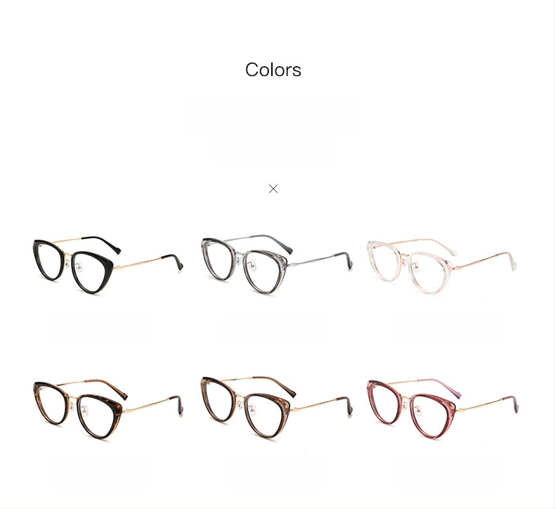 Cat-eye akiniai nuo myopijos su anti-mėlynos šviesos danga, rėmas iš TR90+ metalo, modelis F-71028, reguliuojamas rėmas.