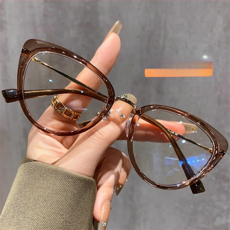 Cat-eye akiniai nuo myopijos su anti-mėlynos šviesos danga, rėmas iš TR90+ metalo, modelis F-71028, reguliuojamas rėmas.