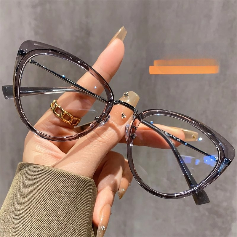 Cat-eye akiniai nuo myopijos su anti-mėlynos šviesos danga, rėmas iš TR90+ metalo, modelis F-71028, reguliuojamas rėmas.