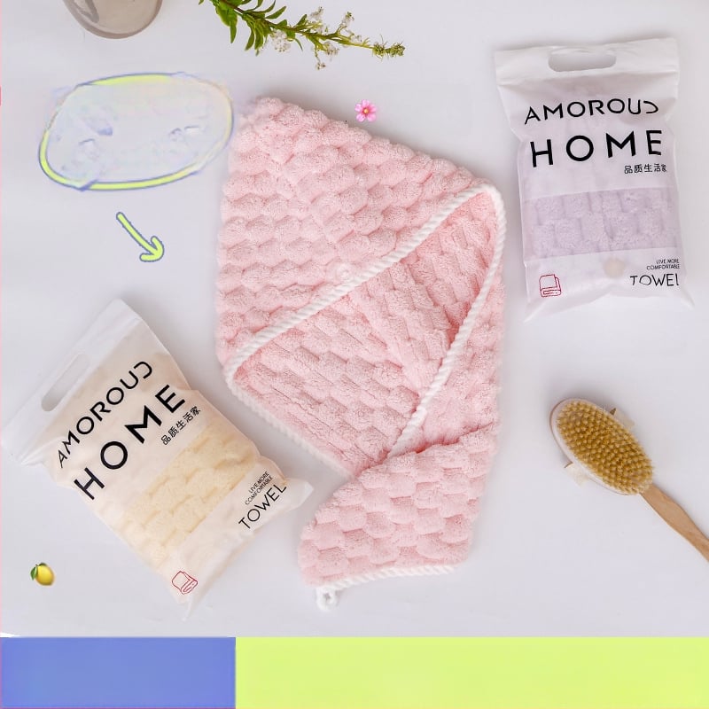 Bonetă de uscat păr Mufando, fleece coral, 200 g+, construcție spirală