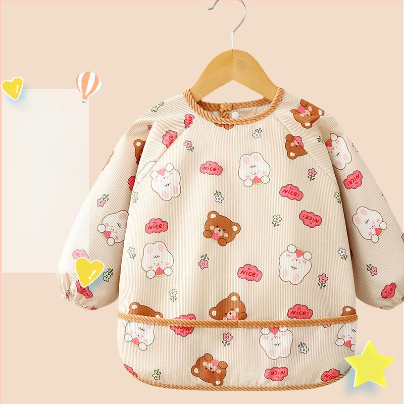 Unisex bērnu garās piedurknes bavete, karikatūru raksts, ūdensnecaurlaidīgs corduroy audums, poliesteres šķiedra