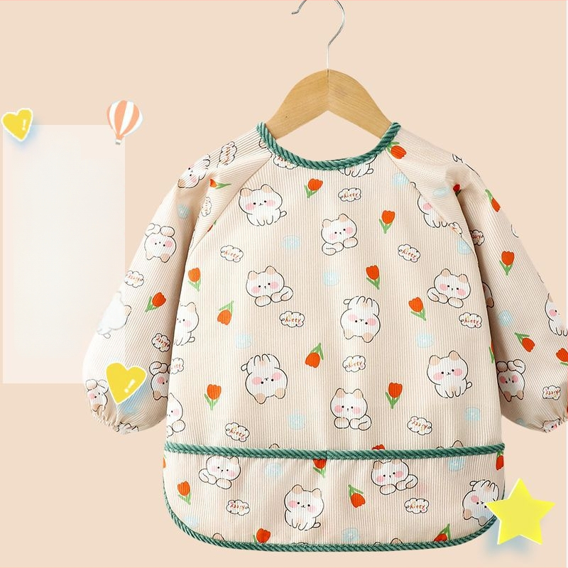 Unisex bērnu garās piedurknes bavete, karikatūru raksts, ūdensnecaurlaidīgs corduroy audums, poliesteres šķiedra