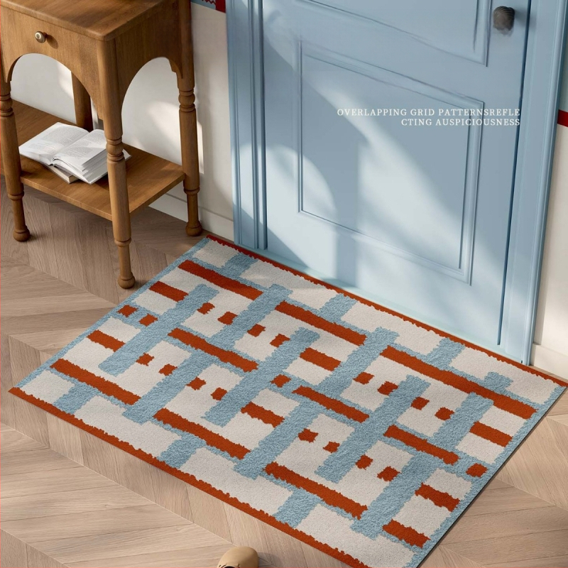 Sissekäigu ukse matt, PVC, traadist silmusega lõim (wire loop), ristkülikukujuline, muster: triibud/võrk/värvilised blokid, pestav, kohandatav, Korea/Japani stiil