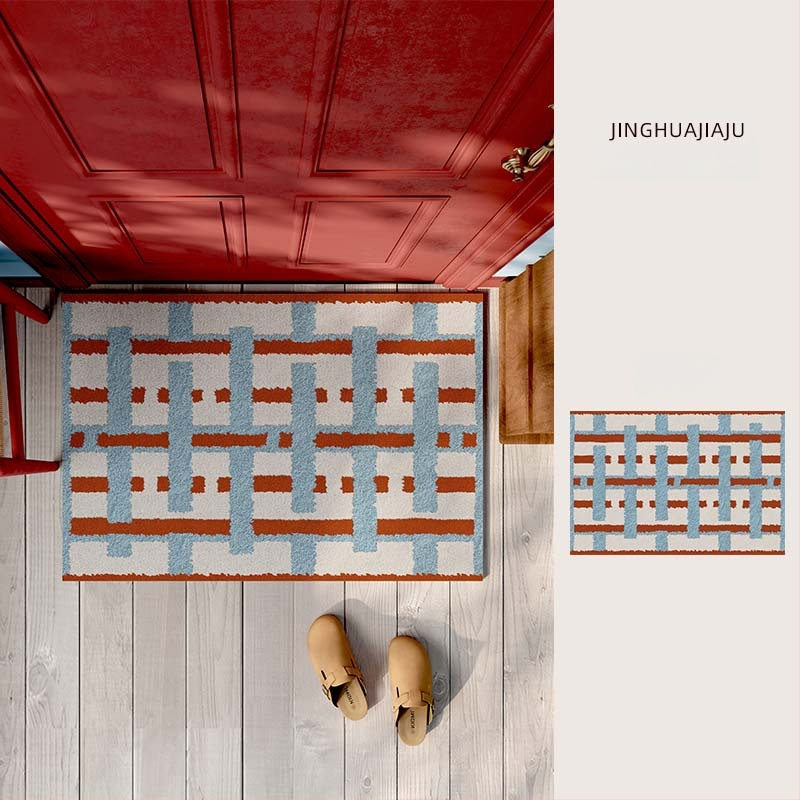 Sissekäigu ukse matt, PVC, traadist silmusega lõim (wire loop), ristkülikukujuline, muster: triibud/võrk/värvilised blokid, pestav, kohandatav, Korea/Japani stiil