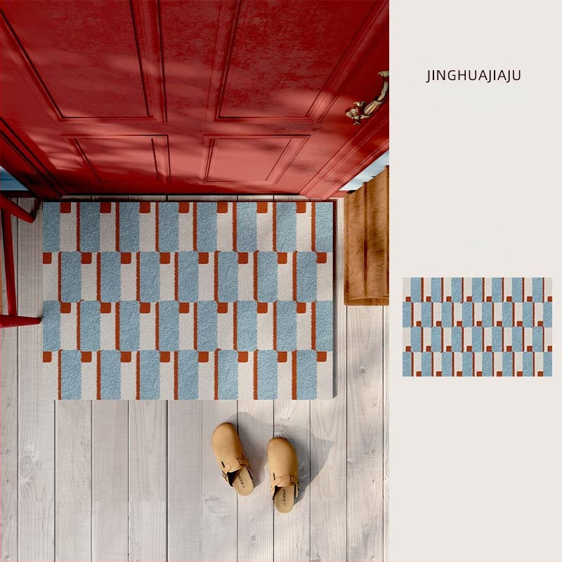 Sissekäigu ukse matt, PVC, traadist silmusega lõim (wire loop), ristkülikukujuline, muster: triibud/võrk/värvilised blokid, pestav, kohandatav, Korea/Japani stiil