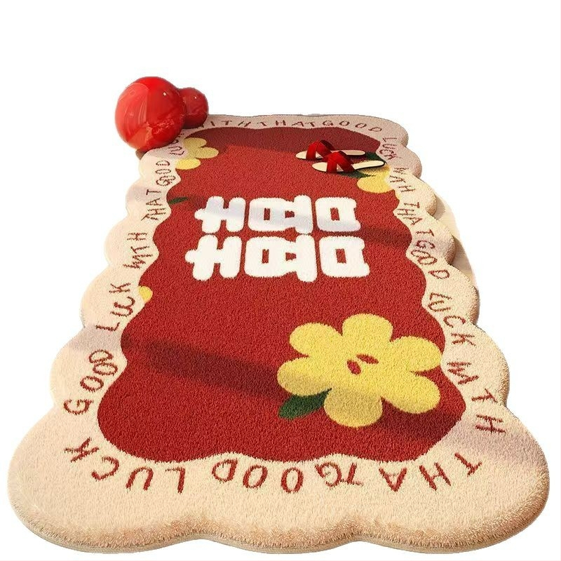 Esküvői ágynál lévő szőnyeg dupla boldogság motívummal, plüss, műkasmír, szövött, különleges alakú