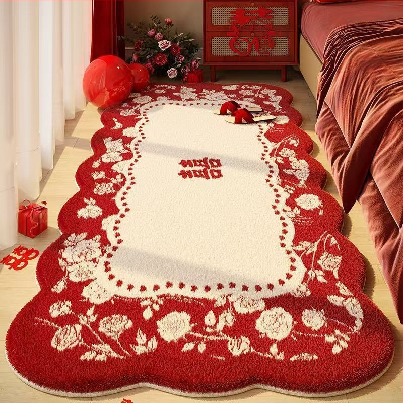 Esküvői ágynál lévő szőnyeg dupla boldogság motívummal, plüss, műkasmír, szövött, különleges alakú