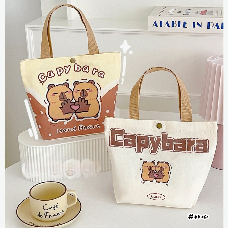 Személyre szabott karikatúra capybara vászontáska – varrott kivitelezés, márka Oy, logónyomás elérhető, nagy tételben rendelhető