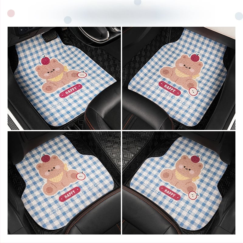 Blue Rain Silk-Circle автомобилни стелки, сладък карикатурен дизайн за интериор, универсални за всички сезони, единична стелка, устойчива на замърсяване и износоустойчива