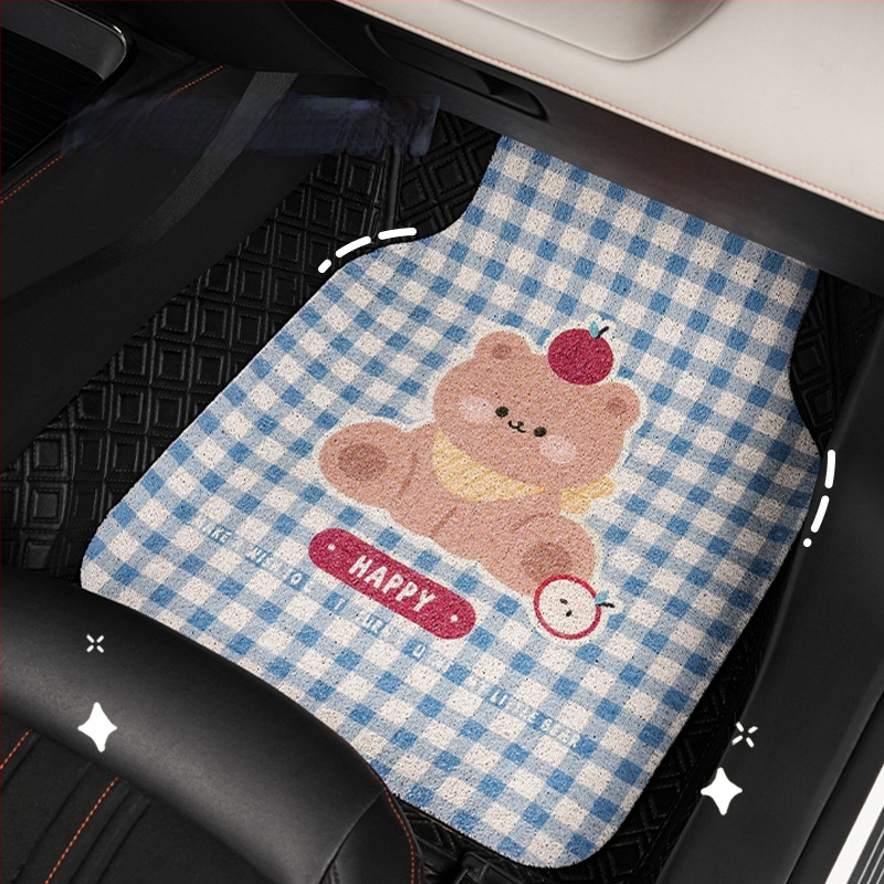 Blue Rain Silk-Circle автомобилни стелки, сладък карикатурен дизайн за интериор, универсални за всички сезони, единична стелка, устойчива на замърсяване и износоустойчива