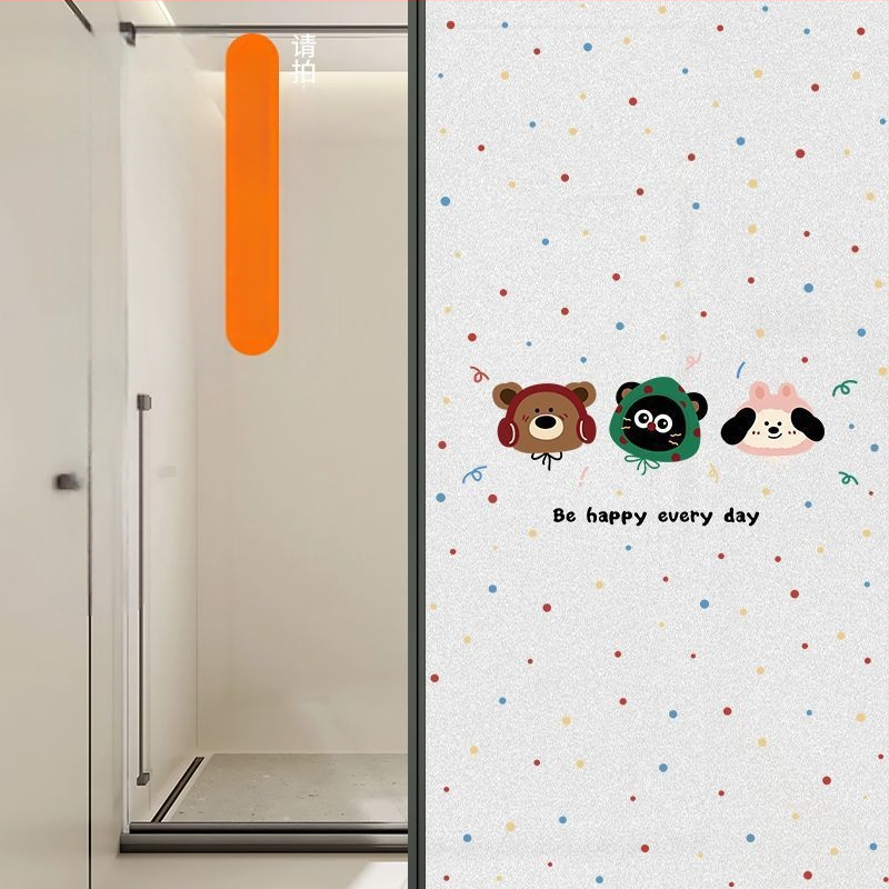 Stikla loga privātuma plēve ar mīļu suņa rakstu, elektrostatiskā pielietošana, caurspīdīgs un necaurspīdīgs privātuma plēve vannas logiem