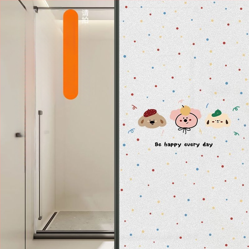 Stikla loga privātuma plēve ar mīļu suņa rakstu, elektrostatiskā pielietošana, caurspīdīgs un necaurspīdīgs privātuma plēve vannas logiem