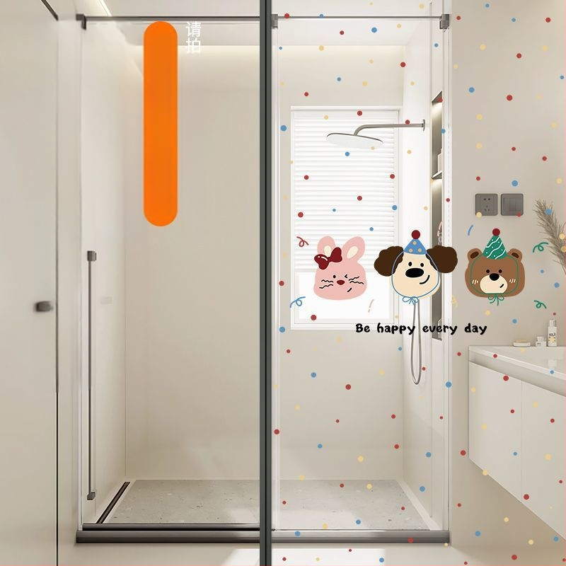 Stikla loga privātuma plēve ar mīļu suņa rakstu, elektrostatiskā pielietošana, caurspīdīgs un necaurspīdīgs privātuma plēve vannas logiem