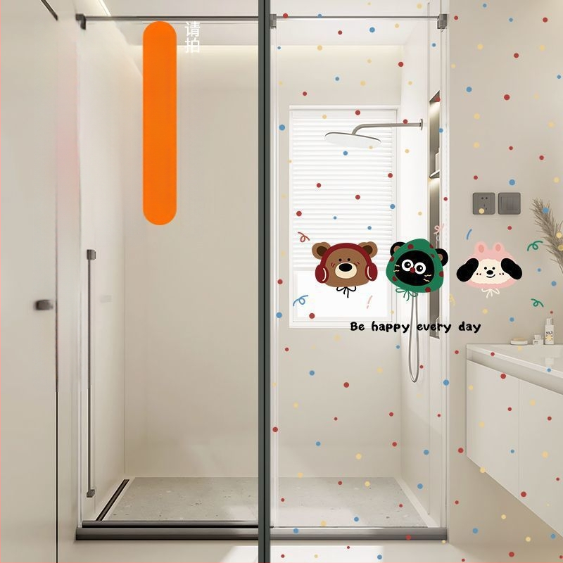 Stikla loga privātuma plēve ar mīļu suņa rakstu, elektrostatiskā pielietošana, caurspīdīgs un necaurspīdīgs privātuma plēve vannas logiem