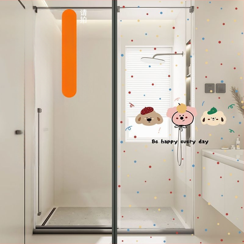 Stikla loga privātuma plēve ar mīļu suņa rakstu, elektrostatiskā pielietošana, caurspīdīgs un necaurspīdīgs privātuma plēve vannas logiem