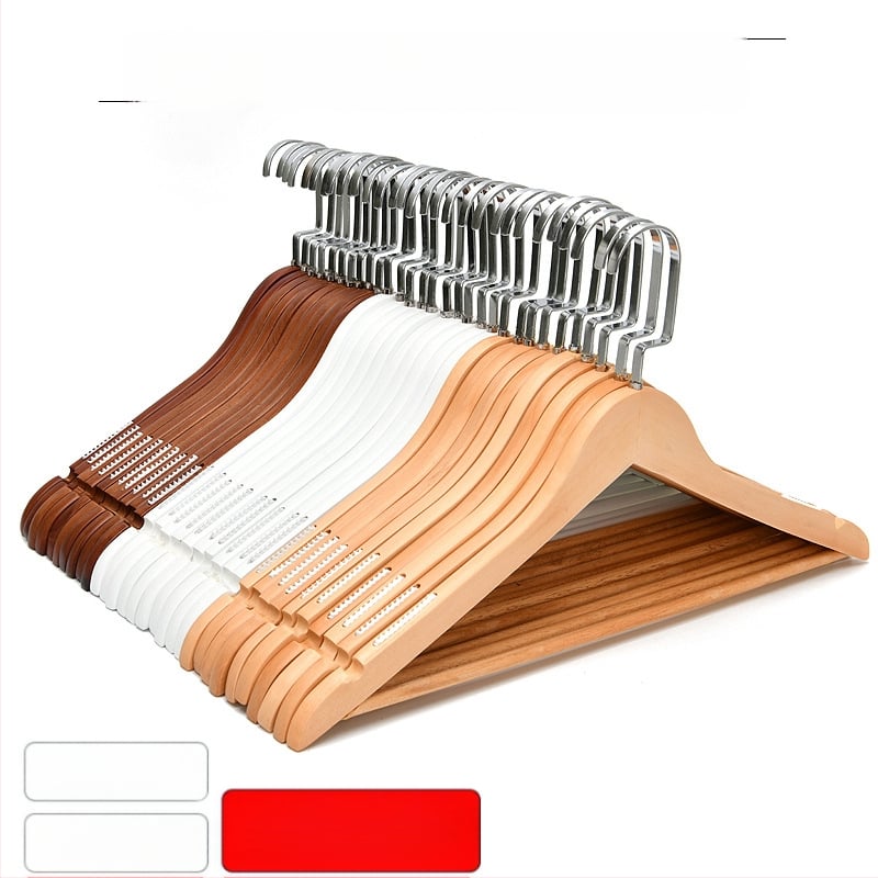 Ξύλινη κρεμάστρα ρούχων με επίπεδη γάντζα, αντιολισθητικές λωρίδες και διπλό σχεδιασμό αυλακώσεων