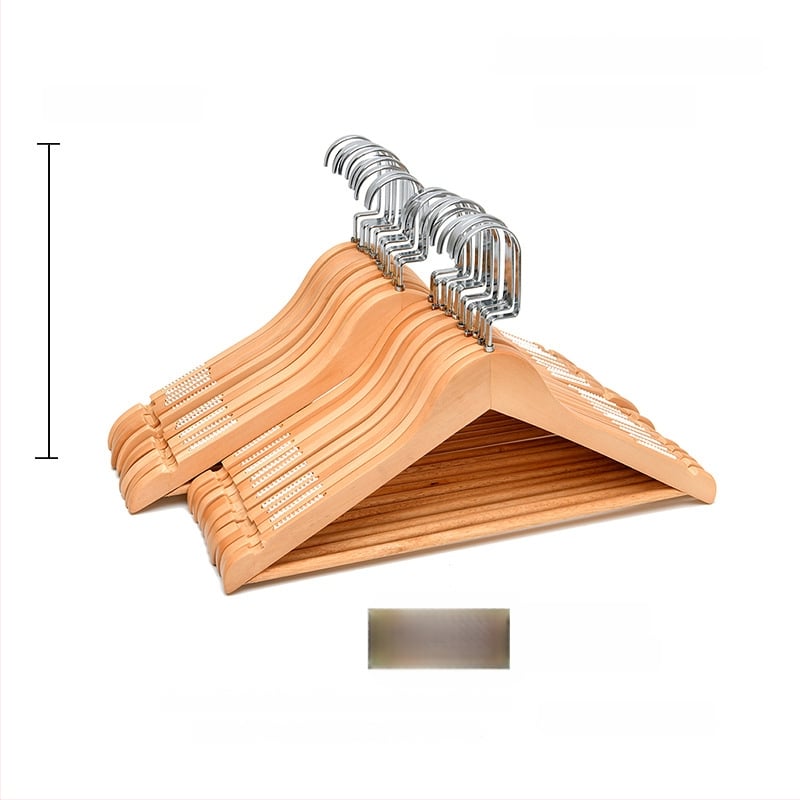 Ξύλινη κρεμάστρα ρούχων με επίπεδη γάντζα, αντιολισθητικές λωρίδες και διπλό σχεδιασμό αυλακώσεων