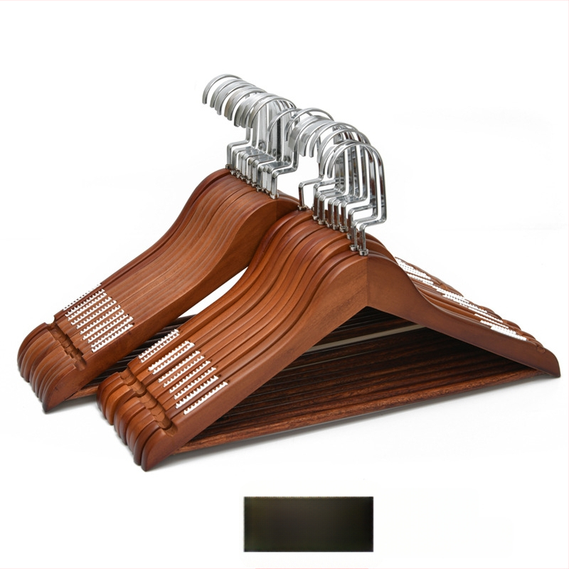 Ξύλινη κρεμάστρα ρούχων με επίπεδη γάντζα, αντιολισθητικές λωρίδες και διπλό σχεδιασμό αυλακώσεων