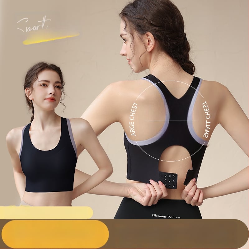Bustier sport pentru femei cu susținere înaltă - top în stil vest pentru alergare, fitness și yoga, cupe 3/4, burete subțire, bretele fixe duble, catarame în spate cu trei rânduri