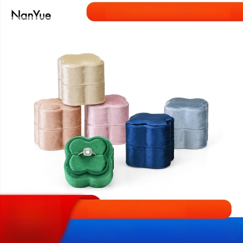 Nanyue veliūrinė žiedų dėžutė, žiedo formos petalas, keturių žiedlapių papuošalų dėžutė