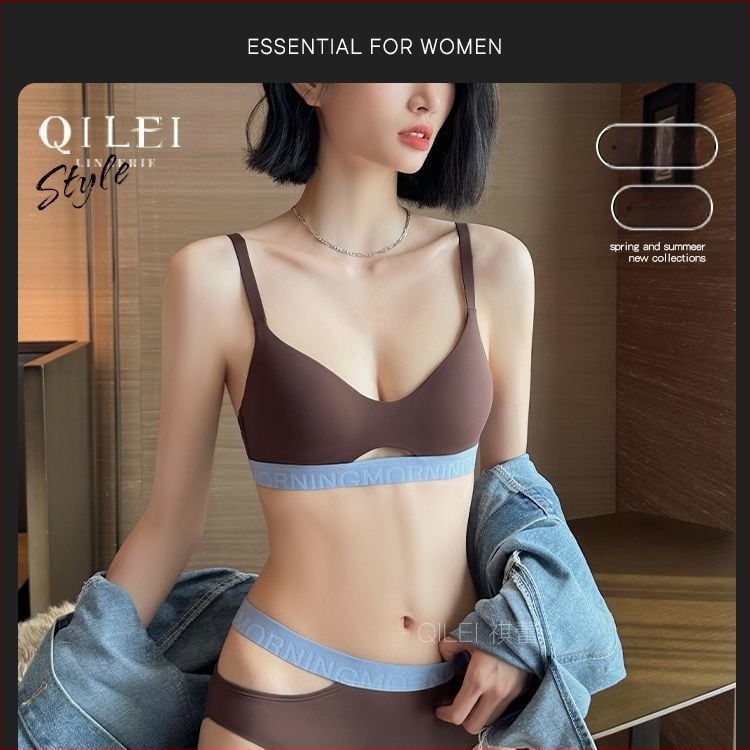 Fiatal nőknek szóló sportmelltartó szett, varrás nélküli, push-up, lágy acélgyűrűvel