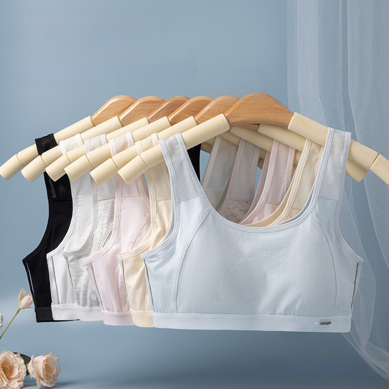 Tinédzser sportmelltartó-vest, varrás nélküli, lélegző; nylon fő anyag, pamut bélés; teljes kosár, vékony formázott kosár pamutból; rögzített dupla vállpántok