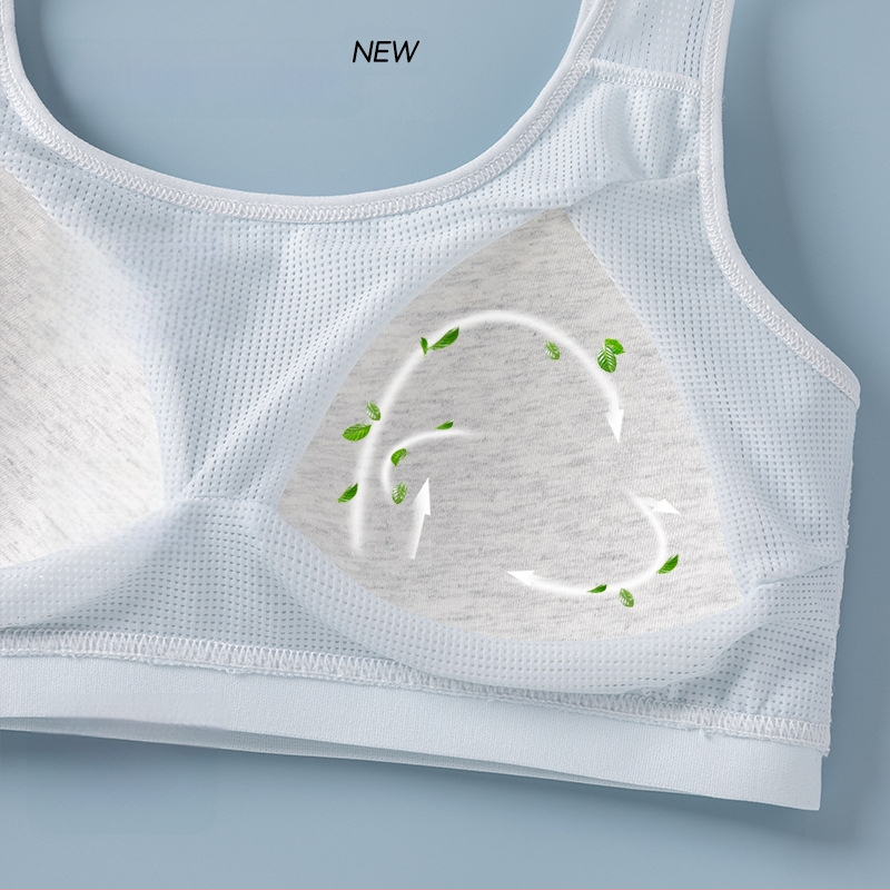 Tinédzser sportmelltartó-vest, varrás nélküli, lélegző; nylon fő anyag, pamut bélés; teljes kosár, vékony formázott kosár pamutból; rögzített dupla vállpántok