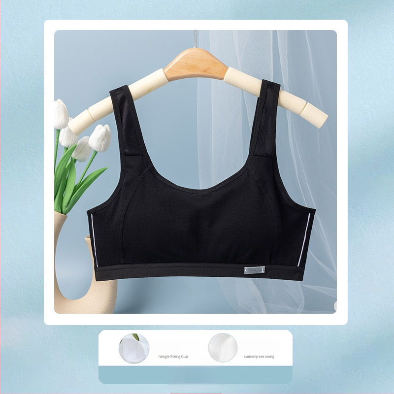 Tinédzser sportmelltartó-vest, varrás nélküli, lélegző; nylon fő anyag, pamut bélés; teljes kosár, vékony formázott kosár pamutból; rögzített dupla vállpántok