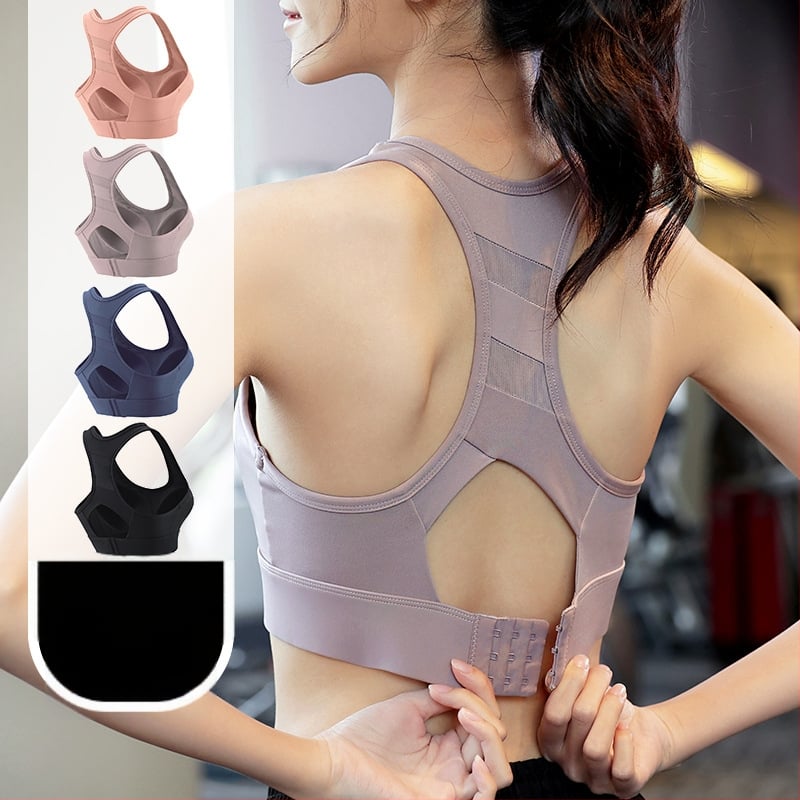 Sutien sport cu pernă integrată, cupă modelată, bretele fixe duble, push-up rezistent la șocuri, spate respirabil