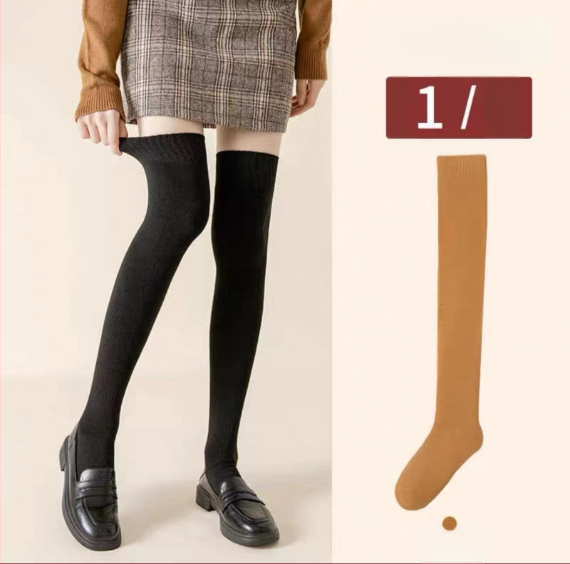 Ziemas zeķes virs ceļiem ar flīsa iekšpusi, biezas, vienkrāsainas, poliestera un kokvilnas maisījums