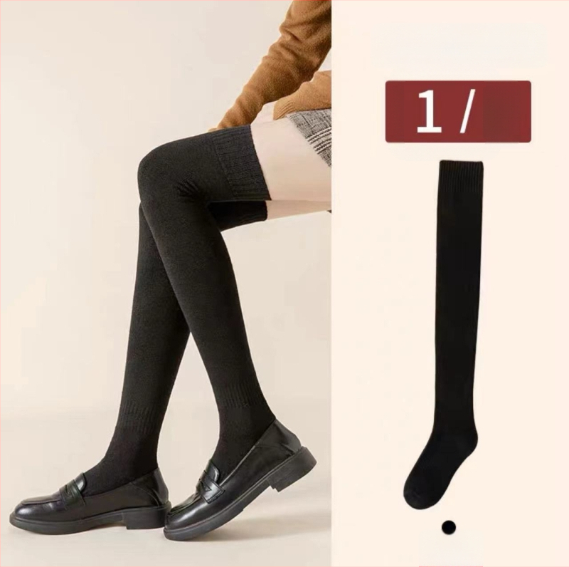 Ziemas zeķes virs ceļiem ar flīsa iekšpusi, biezas, vienkrāsainas, poliestera un kokvilnas maisījums