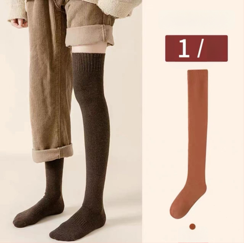 Ziemas zeķes virs ceļiem ar flīsa iekšpusi, biezas, vienkrāsainas, poliestera un kokvilnas maisījums