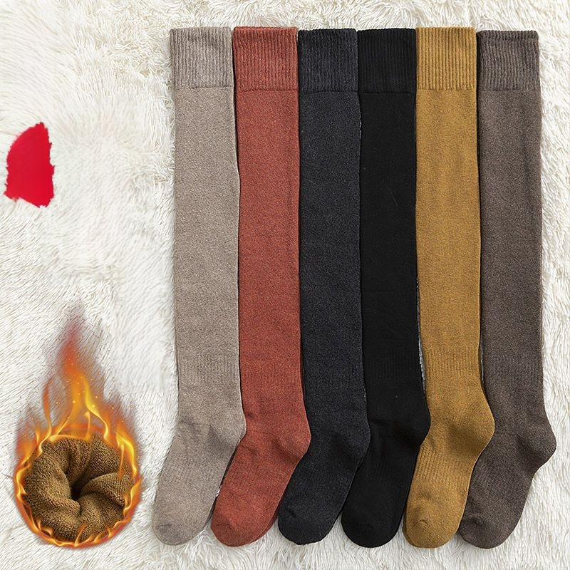 Ziemas zeķes virs ceļiem ar flīsa iekšpusi, biezas, vienkrāsainas, poliestera un kokvilnas maisījums