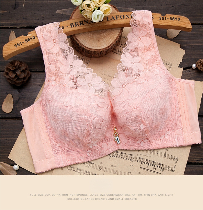 Sutien dantelat cu cupe turnate ultra-subțiri, 3/4 cup, material nylon, bretele fixe duble, închidere spate cu patru rânduri