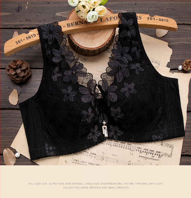 Sutien dantelat cu cupe turnate ultra-subțiri, 3/4 cup, material nylon, bretele fixe duble, închidere spate cu patru rânduri