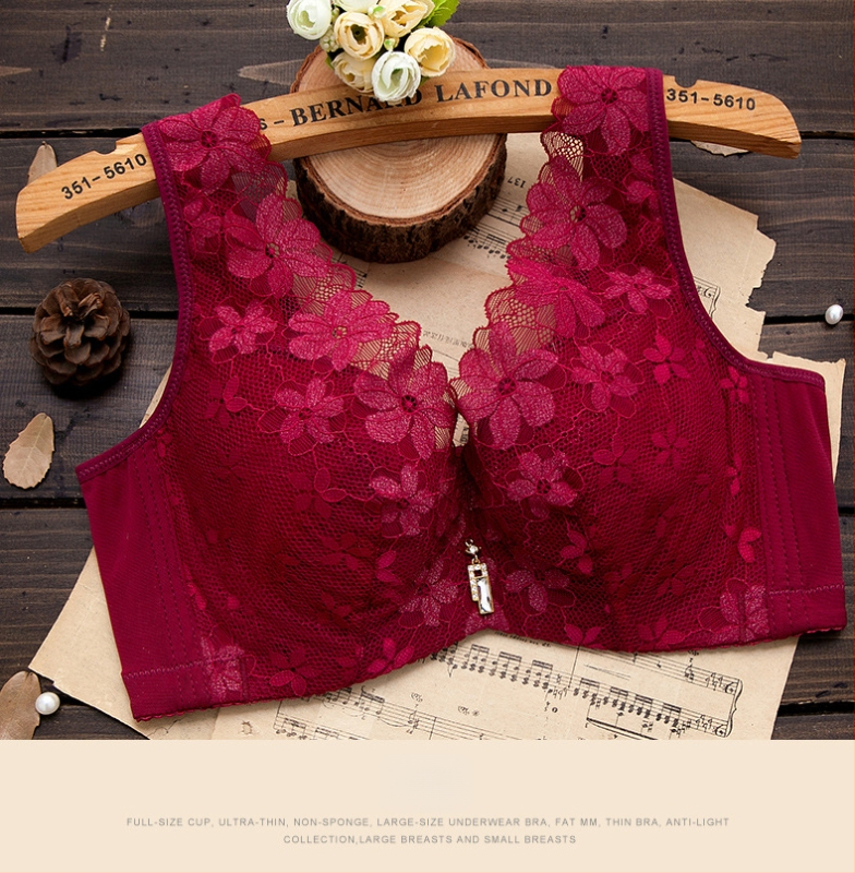 Sutien dantelat cu cupe turnate ultra-subțiri, 3/4 cup, material nylon, bretele fixe duble, închidere spate cu patru rânduri