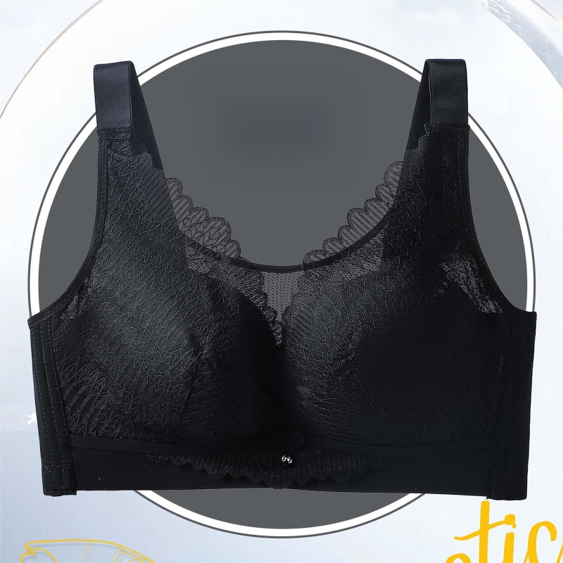 Sutien wireless cupe 3/4, cupe turnate ultra-subțiri, material poliester, bretele fixe duble, închidere spate cu patru rânduri