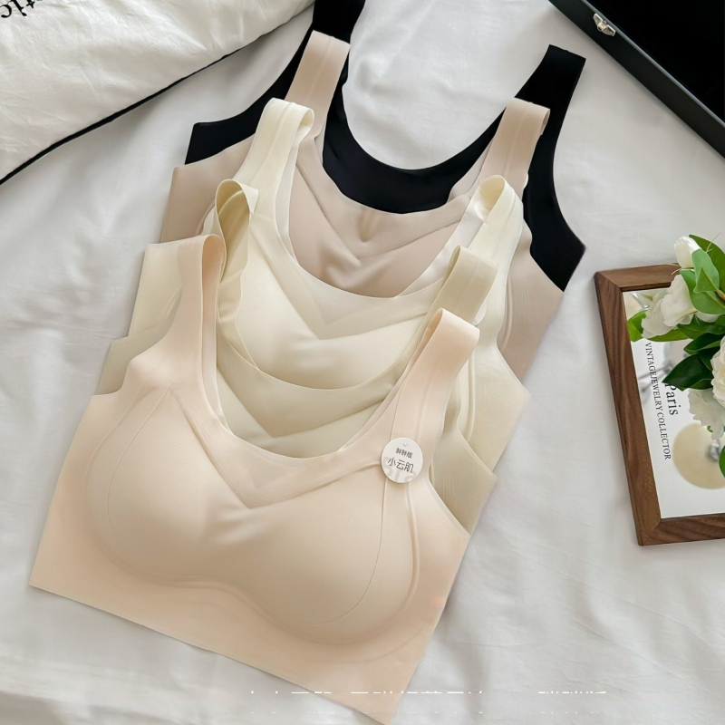 Sutien în stil vestă, wireless, cupe din nylon, respirabil, spate invizibil, bretele duble fixe